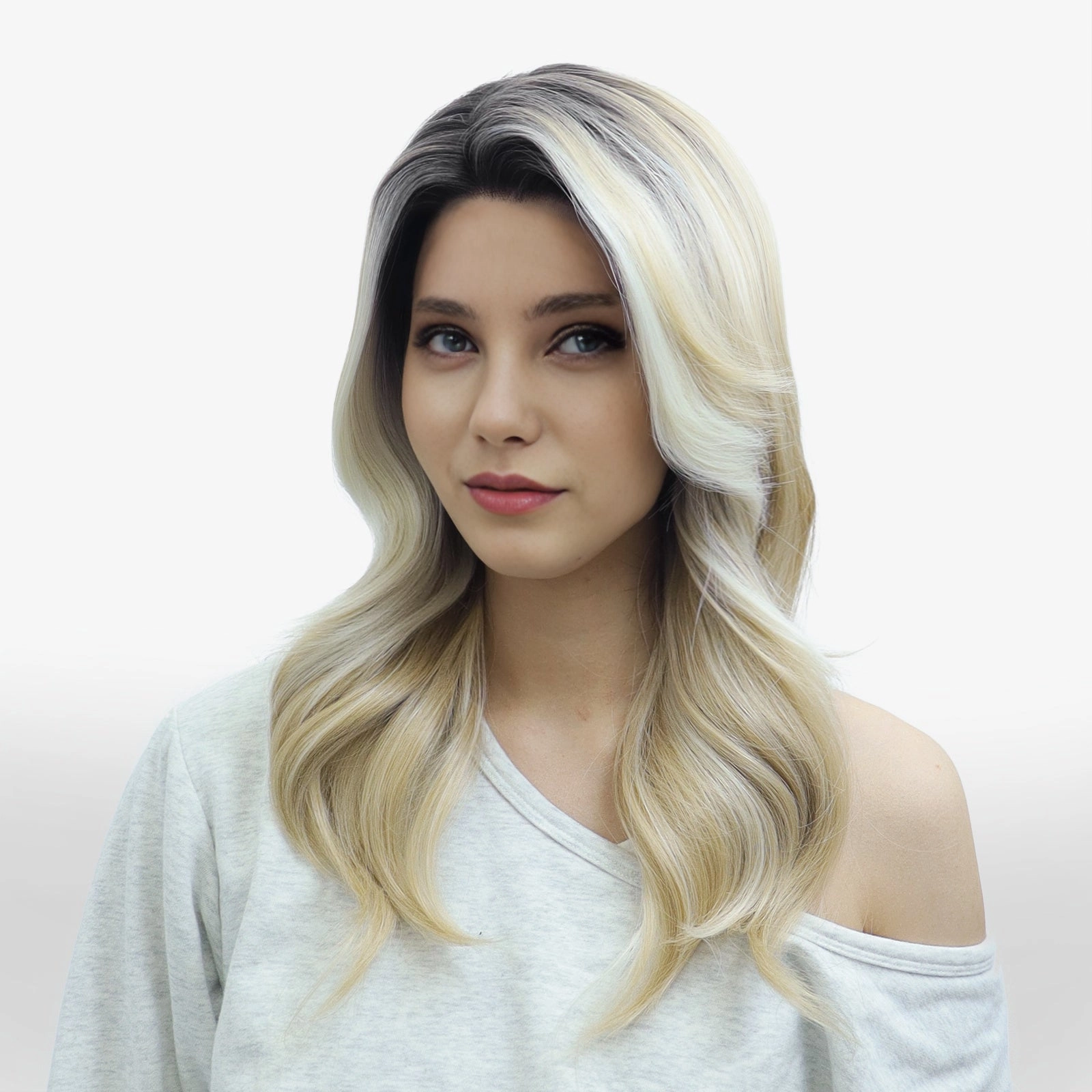 IMstyle Katerina golden blonde with highlight and dark root 26 inches soft curls 13*3 free part glueless lace front wigs K332-2033
