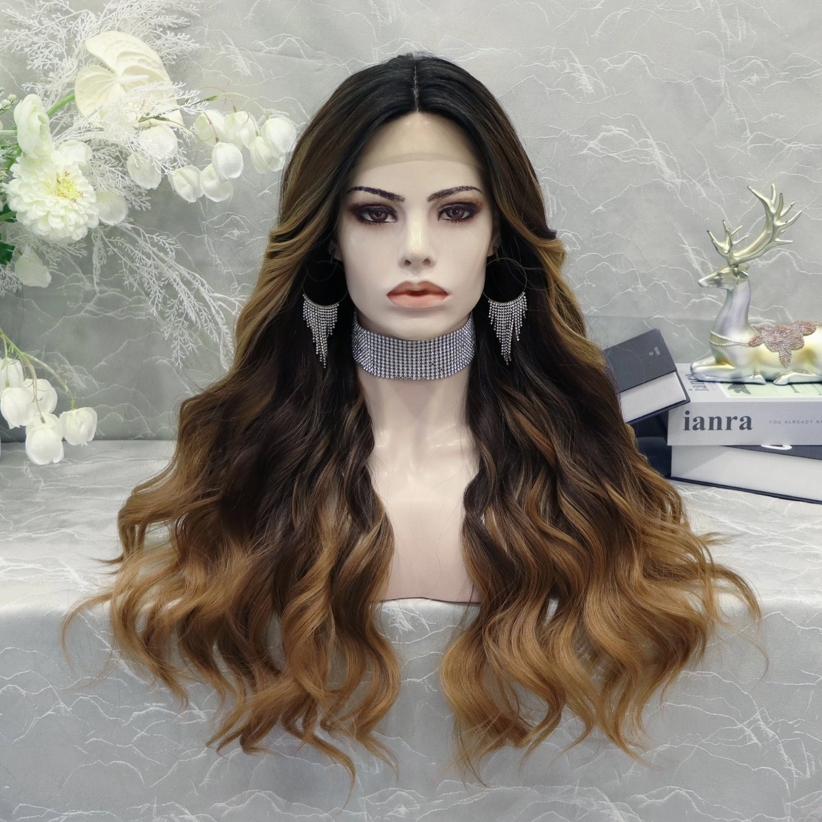 IMstyle Lori 26 inches T part&nbsp Lace Front Cap body wavy Dark Brown synthetic lace wig