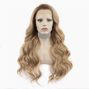 IMSTYLE new Honey Blonde Lace Front Wig Dark Rooted Wave Synthetic Wigs-C15-orange-raise