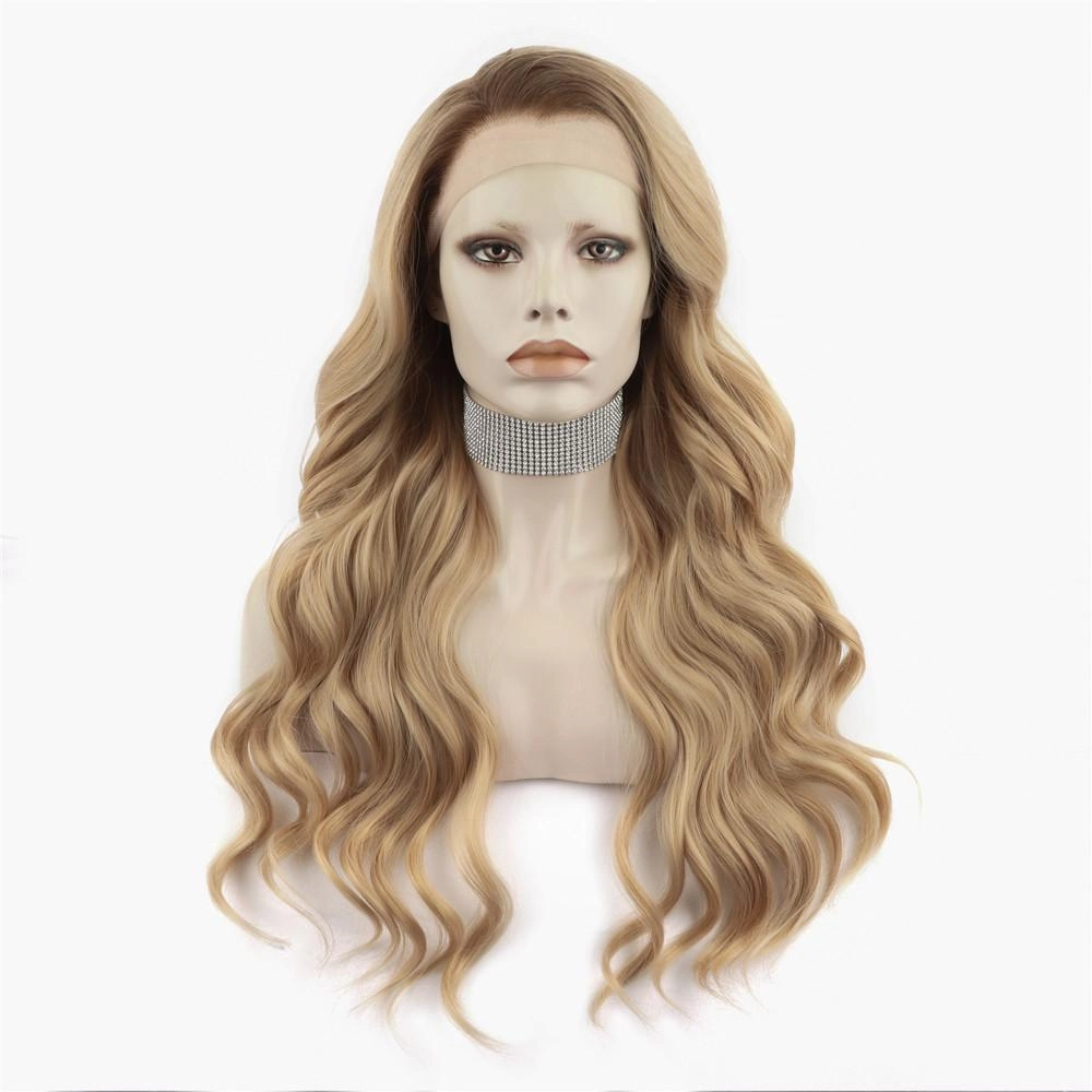 IMSTYLE new Honey Blonde Lace Front Wig Dark Rooted Wave Synthetic Wigs-C15-orange-raise