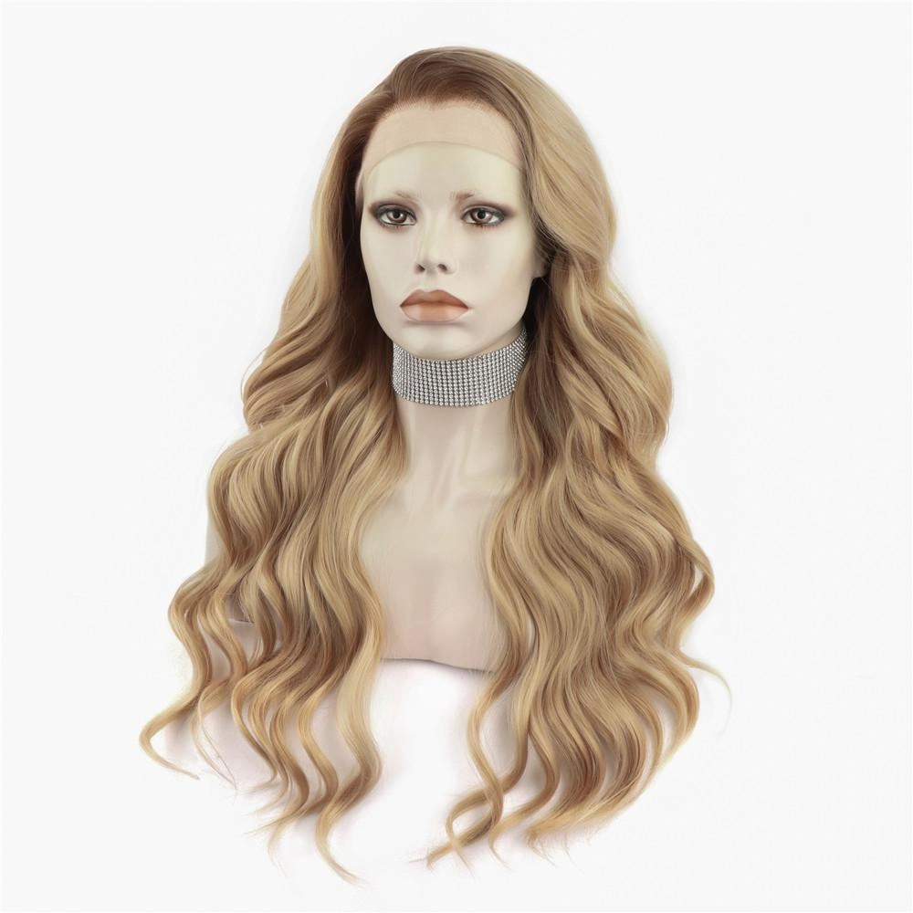 IMSTYLE new Honey Blonde Lace Front Wig Dark Rooted Wave Synthetic Wigs-C15-orange-raise