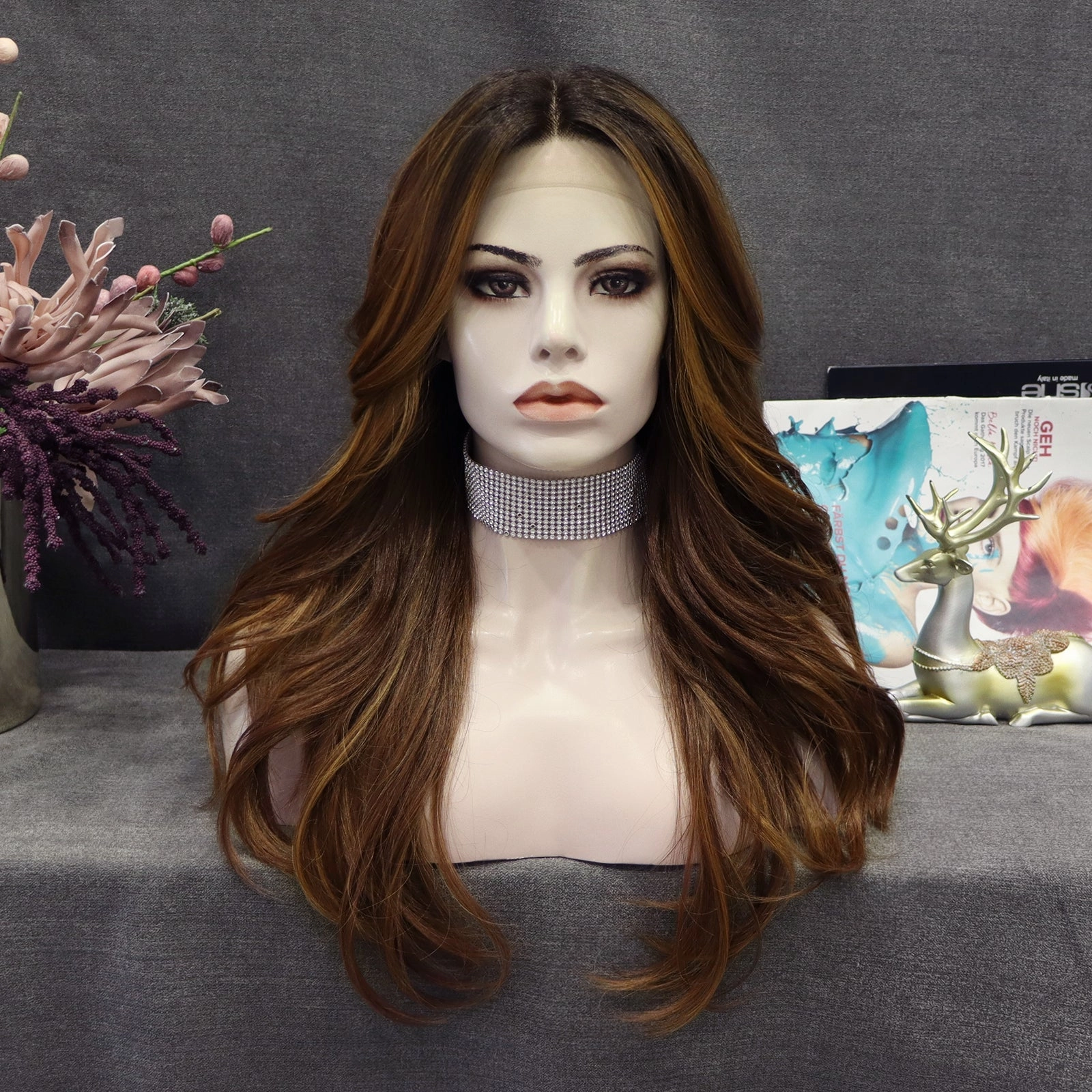 IMstyle Remy yellow brown with dark root layer cut 24 inches T part lace front glueless wigsThehairhoneysCollection