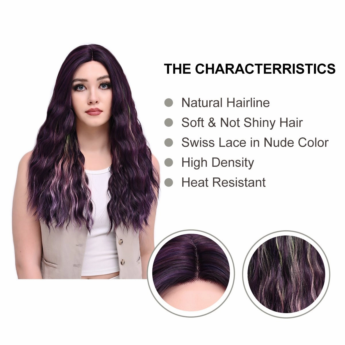 Imstylewigs-Billie-26 inches Highlight purple water wave lace wigs