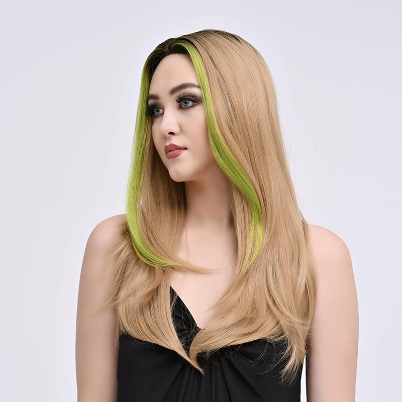 Imstylewigs-Sina-24 inches Skunk stripe light gold straight lace wigs