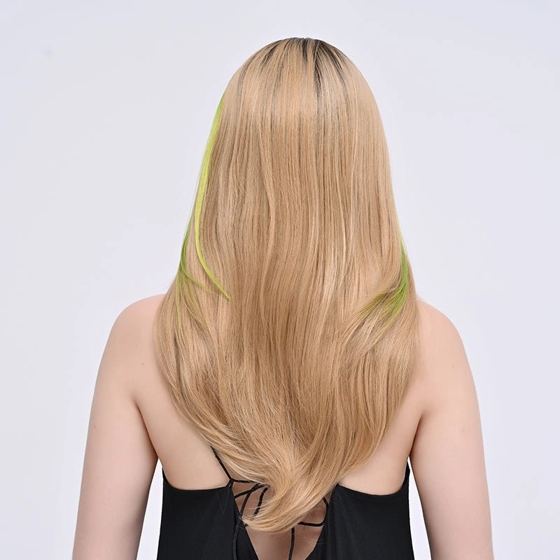 Imstylewigs-Sina-24 inches Skunk stripe light gold straight lace wigs
