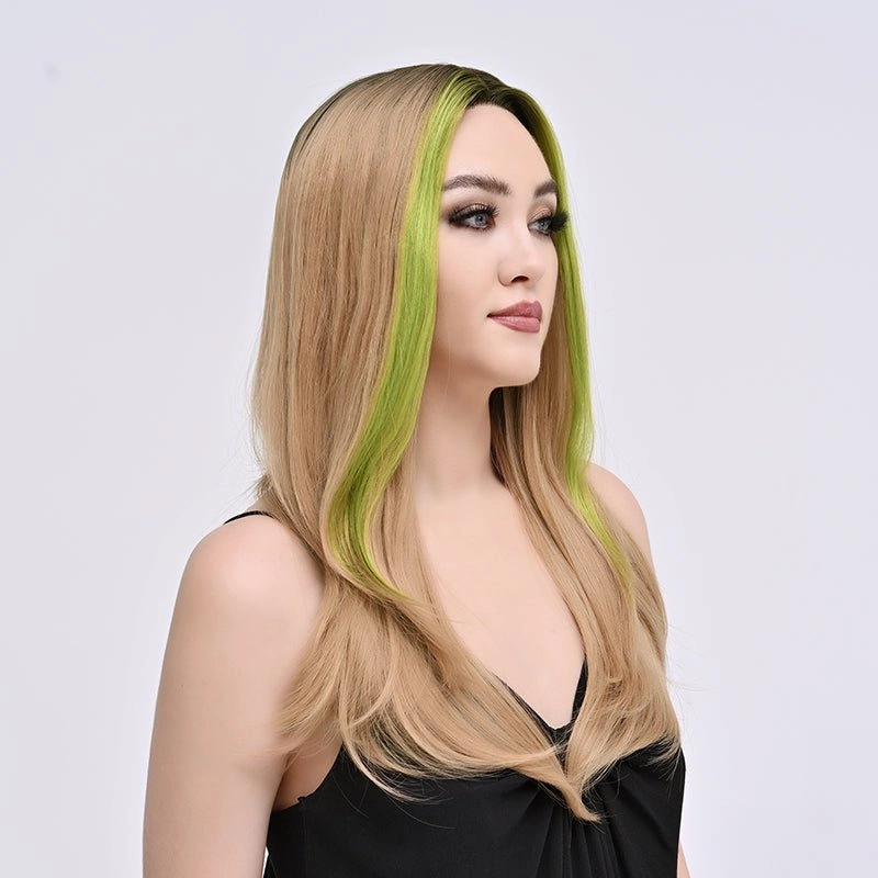 Imstylewigs-Sina-24 inches Skunk stripe light gold straight lace wigs