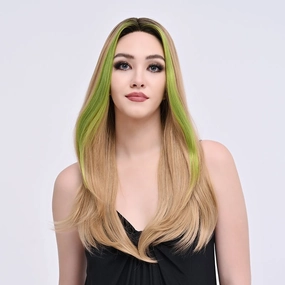 Imstylewigs-Sina-24 inches Skunk stripe light gold straight lace wigs