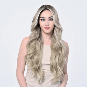Imstylewigs Tay 32 inches Skunk stripe ombre platium blonde body wavy lace wigs