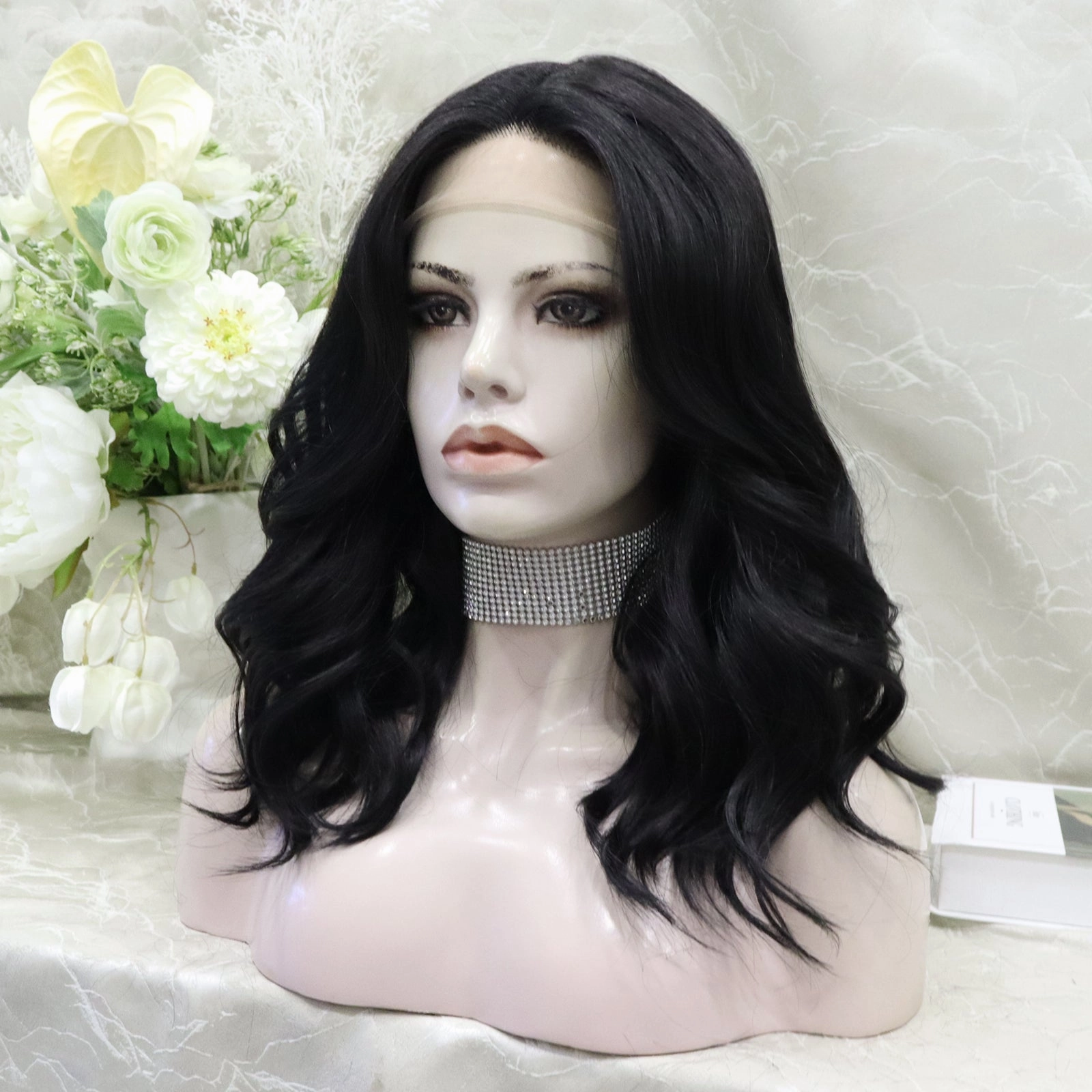 IMsyle Zia Glueless nature black shoulder wavy lace front wig T parting adjustable Band