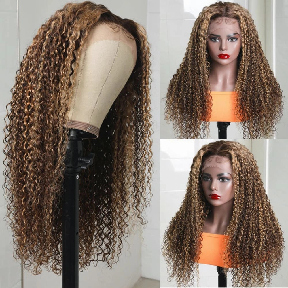 Karla | Honey Blonde Highlight Preplucked Virgin Human Hair Curly Lace Wig