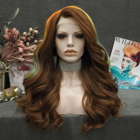 Kassie - Chocolate Brown Mixed With A Stand of Rainbow Hair Tinsel Synthetic Lace Front Wig