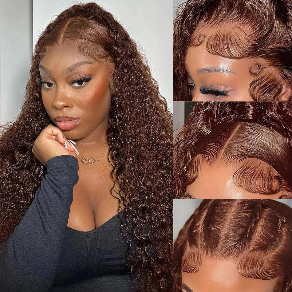 KNOT-FREE - 13x6 Skin Melt Lace Preplucked Human Hair Frontal Wig | Brown Curls