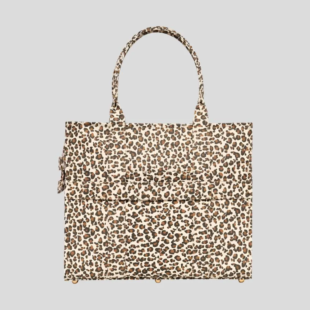 Large Bon Vivant Structured Tote Bag -- Neon Pink Leopard