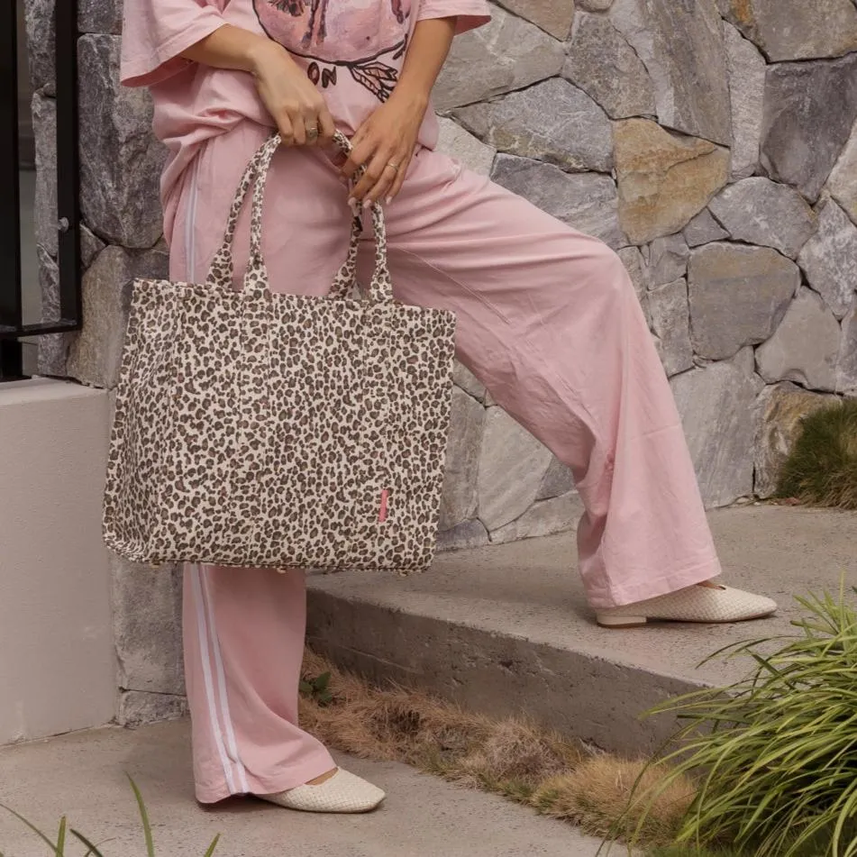 Large Bon Vivant Structured Tote Bag -- Neon Pink Leopard