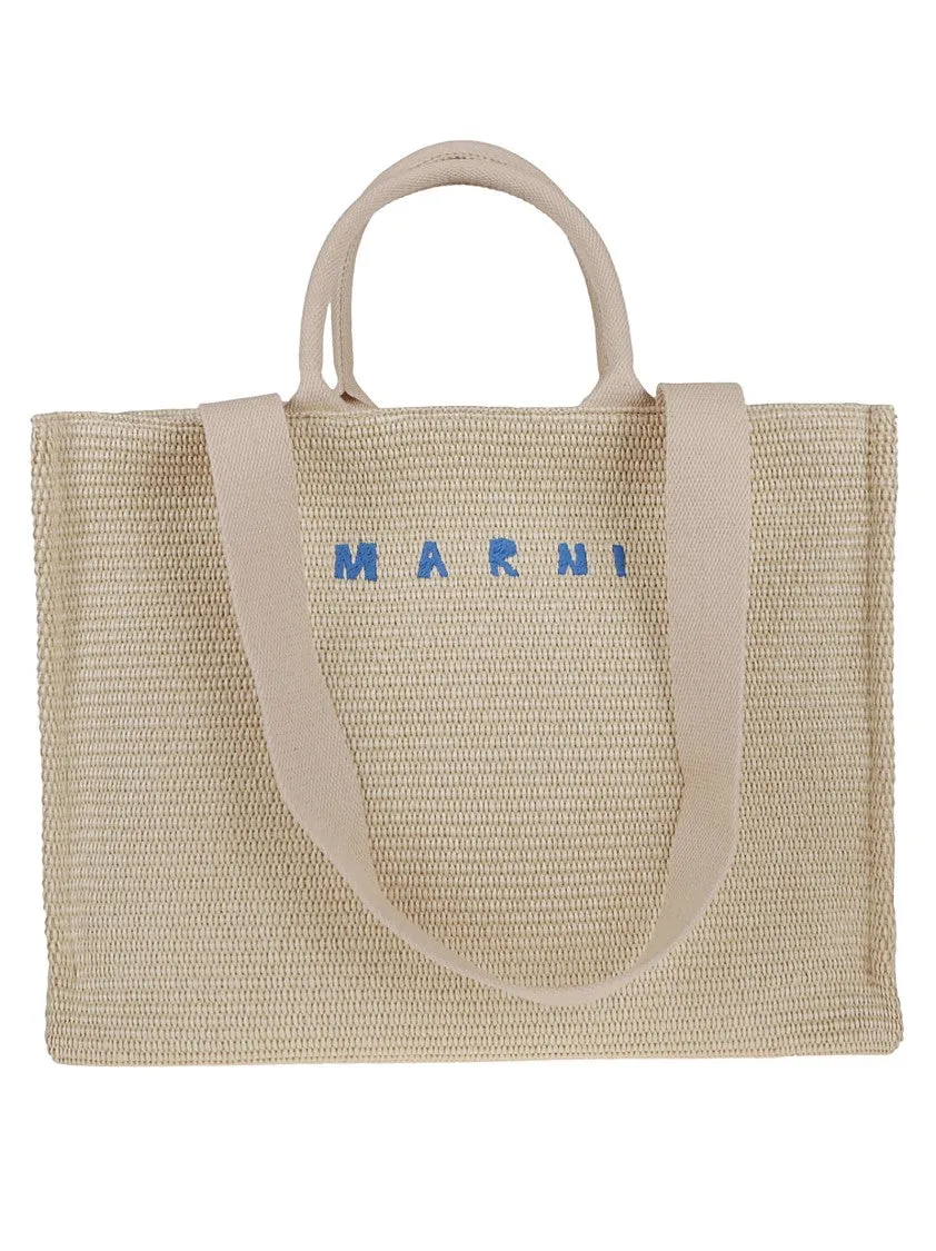 Large East/West Tote Bag In Woven Raffia