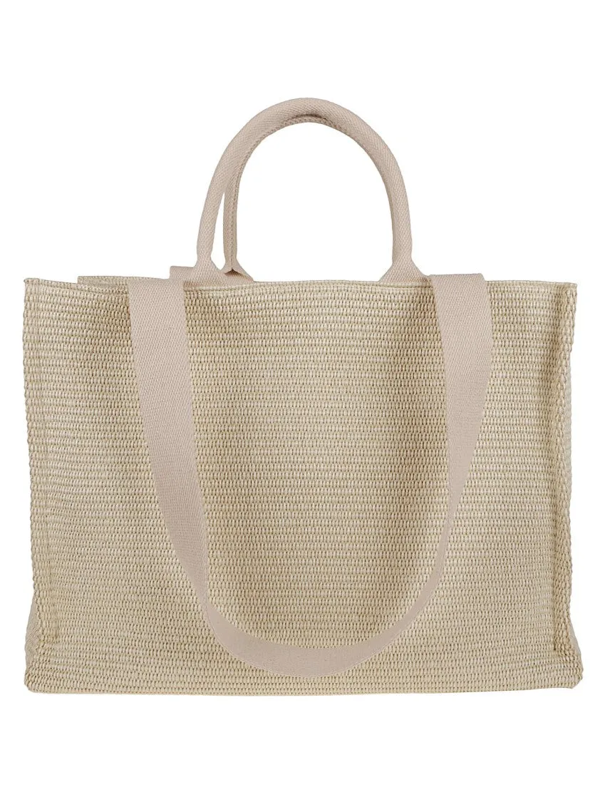 Large East/West Tote Bag In Woven Raffia