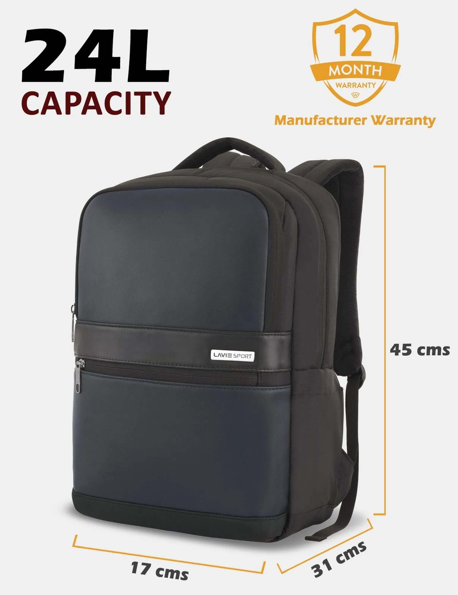 Lavie Sport Armour 24L Laptop Backpack with Trolley sleeve For Men & Women P. Blue