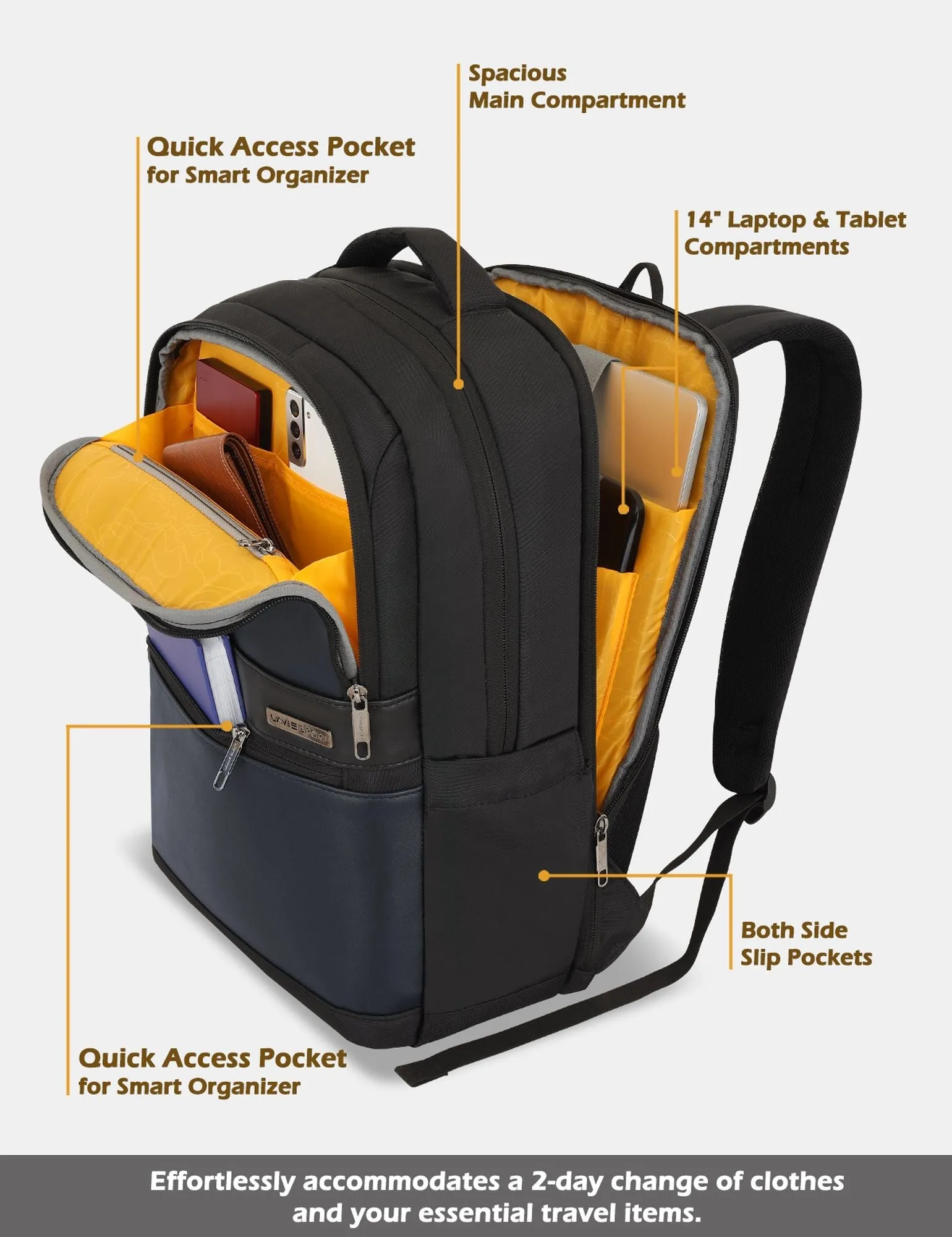 Lavie Sport Armour 24L Laptop Backpack with Trolley sleeve For Men & Women P. Blue