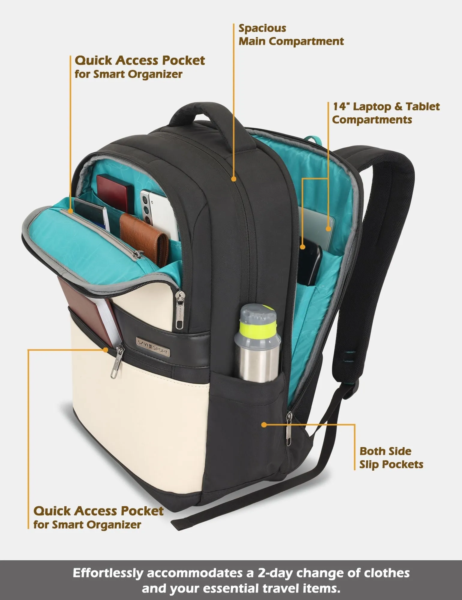 Lavie Sport Armour 24L Laptop Backpack with Trolley sleeve For Men & Women P. Blue