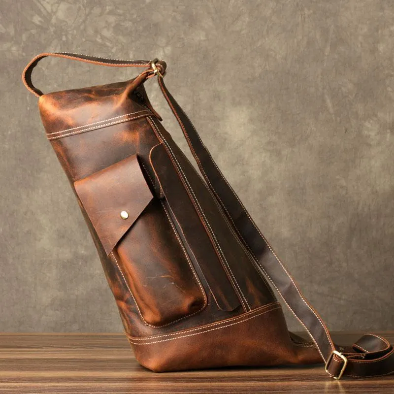 Leather Cool Mens Chest Bag Sling Bag Sling Crossbody Bag for men