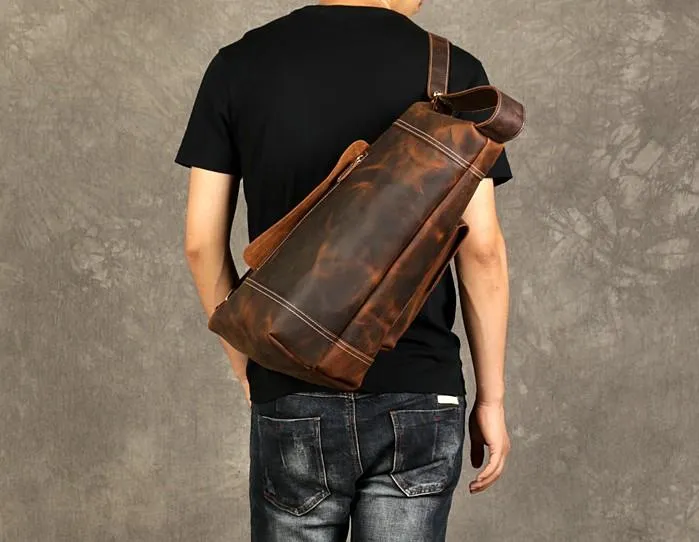 Leather Cool Mens Chest Bag Sling Bag Sling Crossbody Bag for men