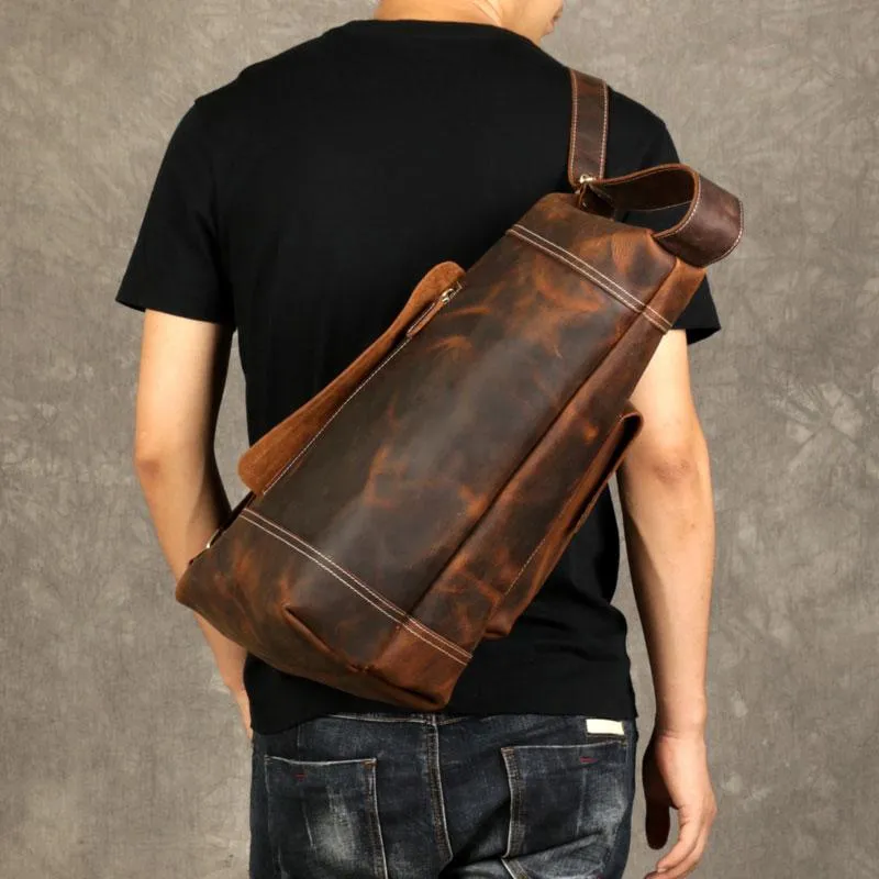 Leather Cool Mens Chest Bag Sling Bag Sling Crossbody Bag for men
