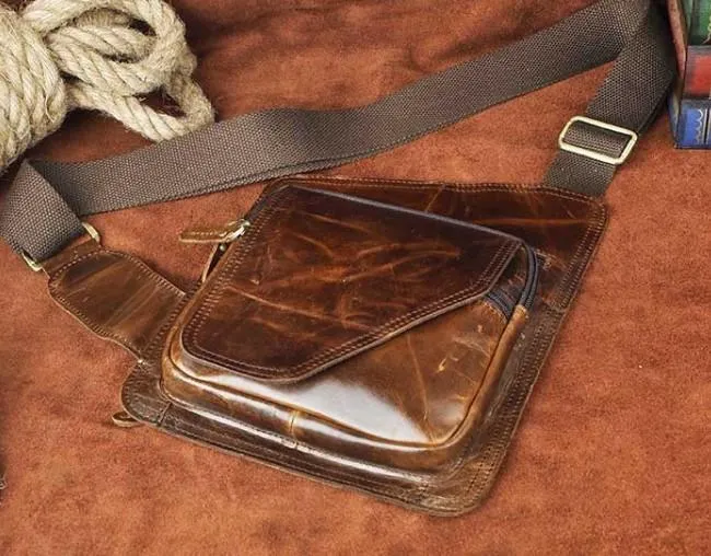 Leather Mens Chest Bag Sling Bag Sling Shoulder Bag Sling Backpacksfor men