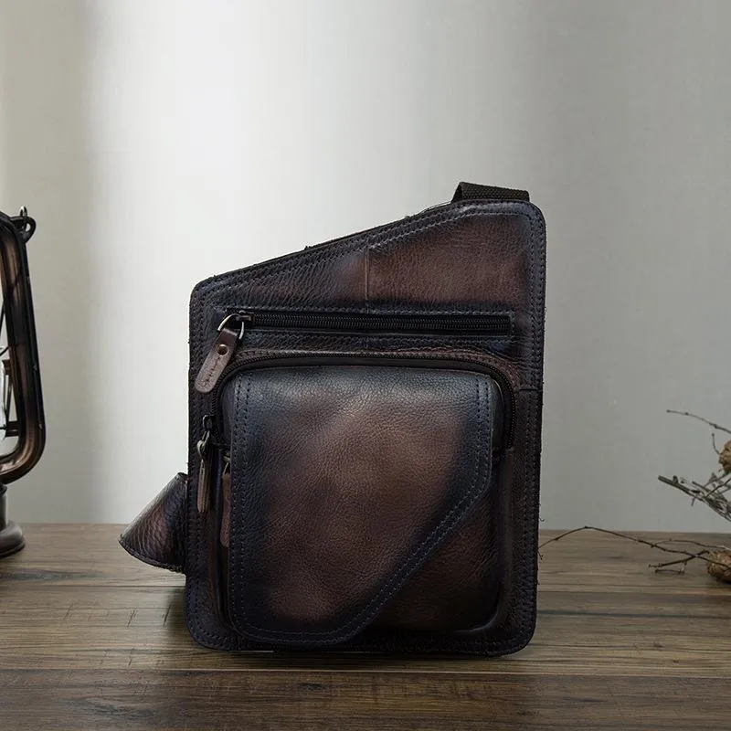 Leather Mens Chest Bag Sling Bag Sling Shoulder Bag Sling Backpacksfor men