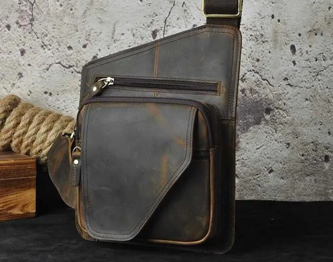 Leather Mens Chest Bag Sling Bag Sling Shoulder Bag Sling Backpacksfor men
