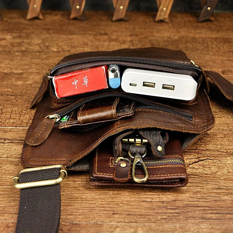 Leather Mens Chest Bag Sling Bag Sling Shoulder Bag Sling Backpacksfor men
