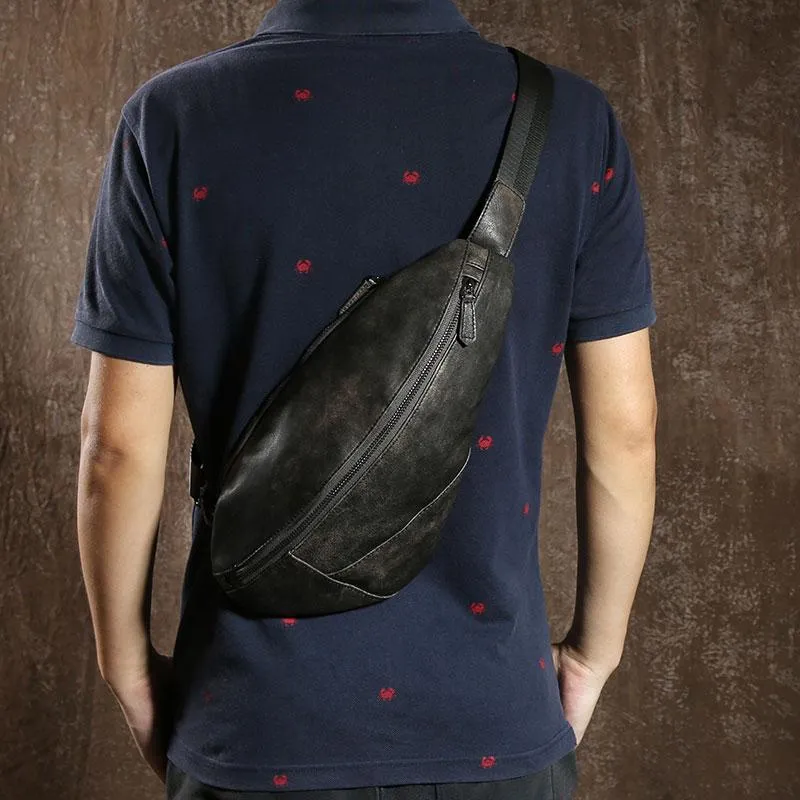 Leather Mens Cool Chest Bag Sling Bag Shoulder Sling Bag Travel Sling Bag for men