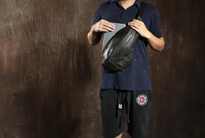 Leather Mens Cool Chest Bag Sling Bag Shoulder Sling Bag Travel Sling Bag for men