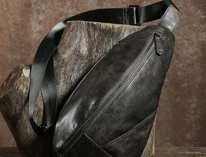Leather Mens Cool Chest Bag Sling Bag Shoulder Sling Bag Travel Sling Bag for men