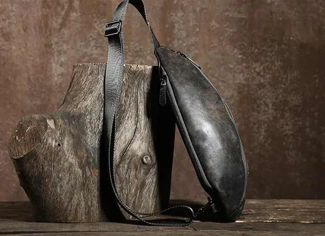 Leather Mens Cool Chest Bag Sling Bag Shoulder Sling Bag Travel Sling Bag for men