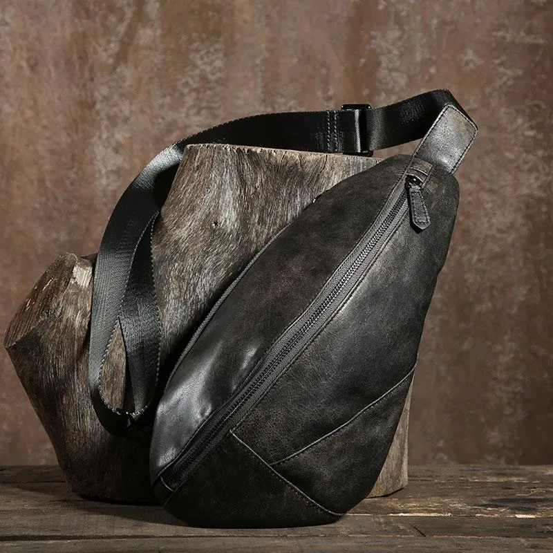 Leather Mens Cool Chest Bag Sling Bag Shoulder Sling Bag Travel Sling Bag for men