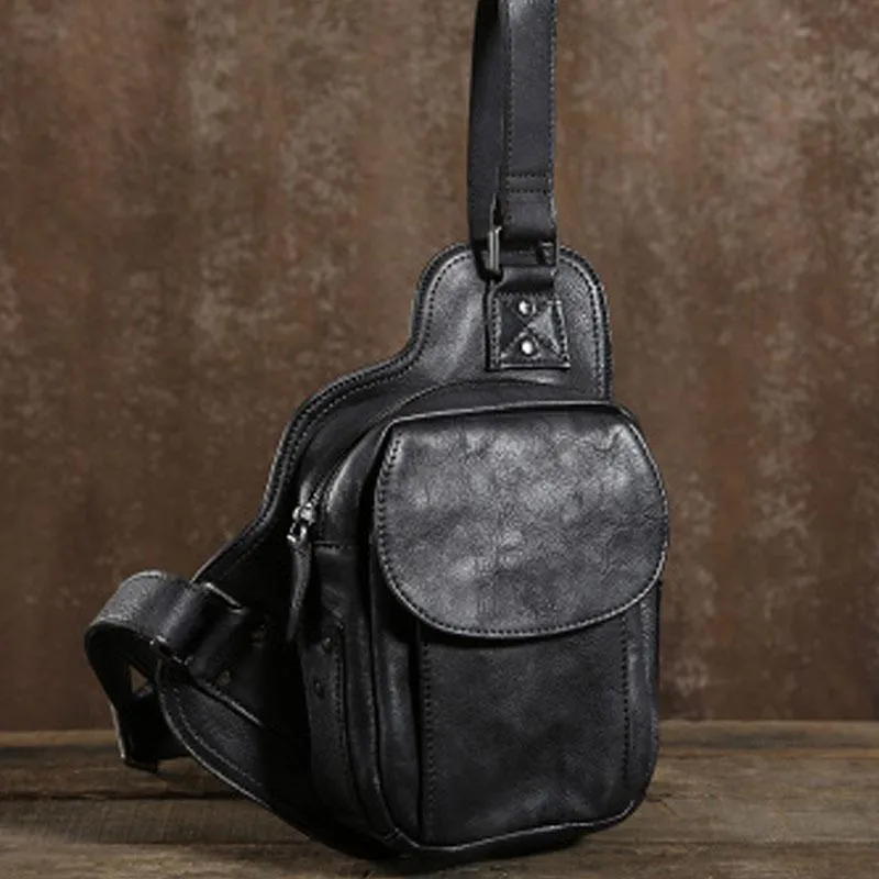 Leather Mens Cool Chest Bags Sling Bag Sling Shoulder Bag for men