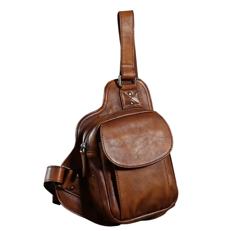 Leather Mens Cool Chest Bags Sling Bag Sling Shoulder Bag for men