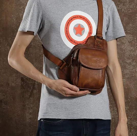 Leather Mens Cool Chest Bags Sling Bag Sling Shoulder Bag for men