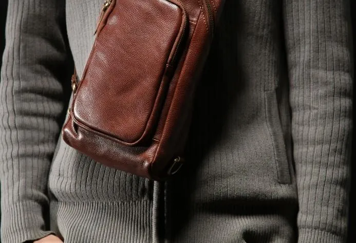 Leather Mens Cool Sling Bag Chest Bag Sling Crossbody Bag for men