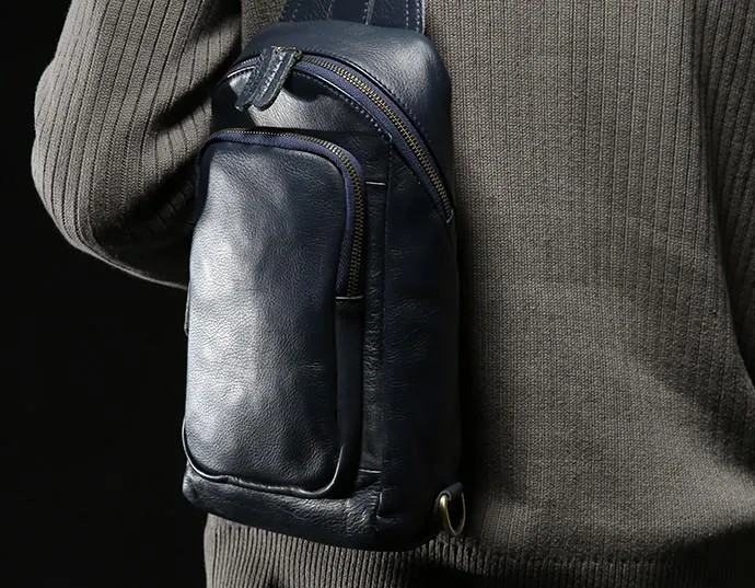 Leather Mens Cool Sling Bag Chest Bag Sling Crossbody Bag for men