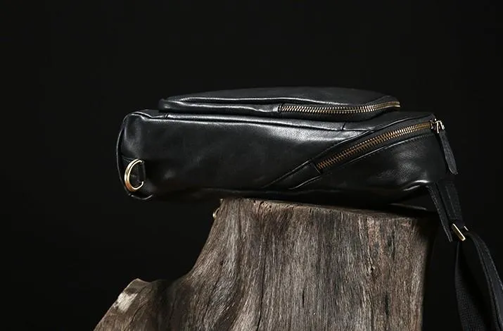 Leather Mens Cool Sling Bag Chest Bag Sling Crossbody Bag for men