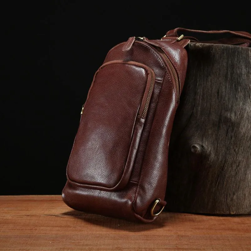 Leather Mens Cool Sling Bag Chest Bag Sling Crossbody Bag for men