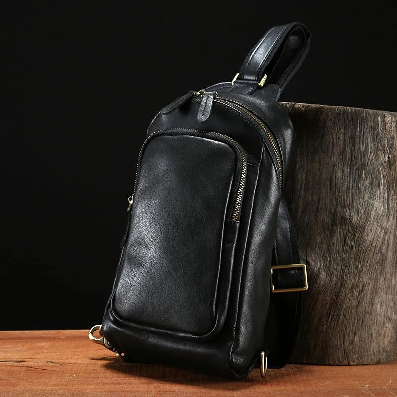 Leather Mens Cool Sling Bag Chest Bag Sling Crossbody Bag for men