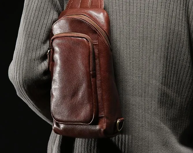 Leather Mens Cool Sling Bag Chest Bag Sling Crossbody Bag for men