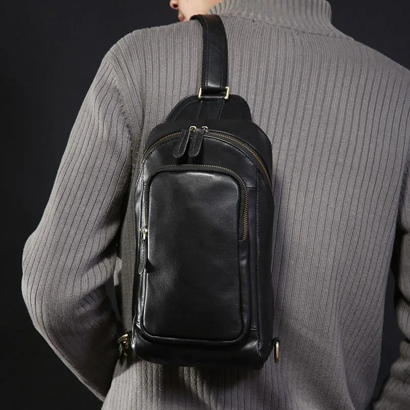 Leather Mens Cool Sling Bag Chest Bag Sling Crossbody Bag for men