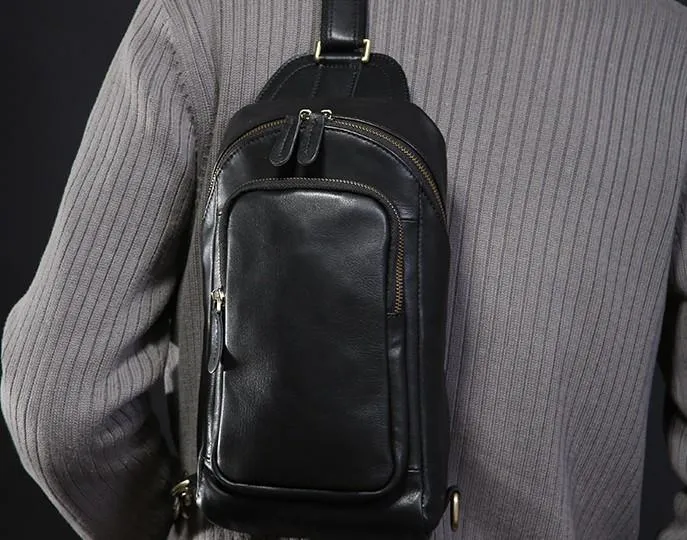 Leather Mens Cool Sling Bag Chest Bag Sling Crossbody Bag for men