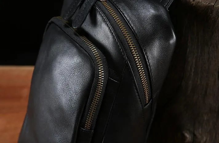 Leather Mens Cool Sling Bag Chest Bag Sling Crossbody Bag for men