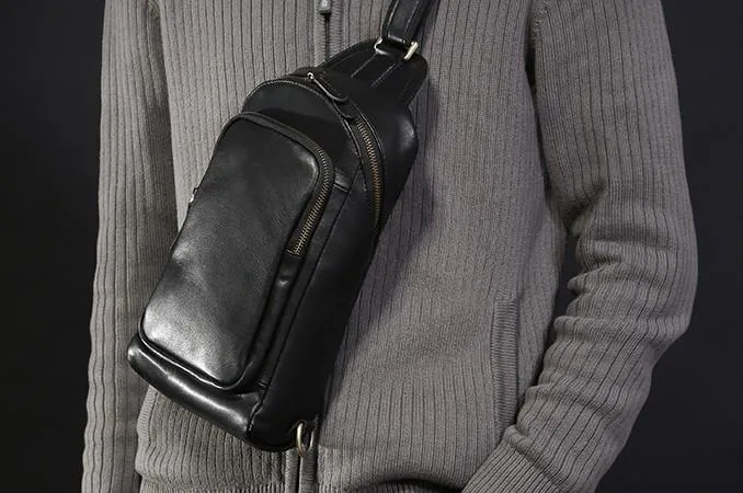 Leather Mens Cool Sling Bag Chest Bag Sling Crossbody Bag for men
