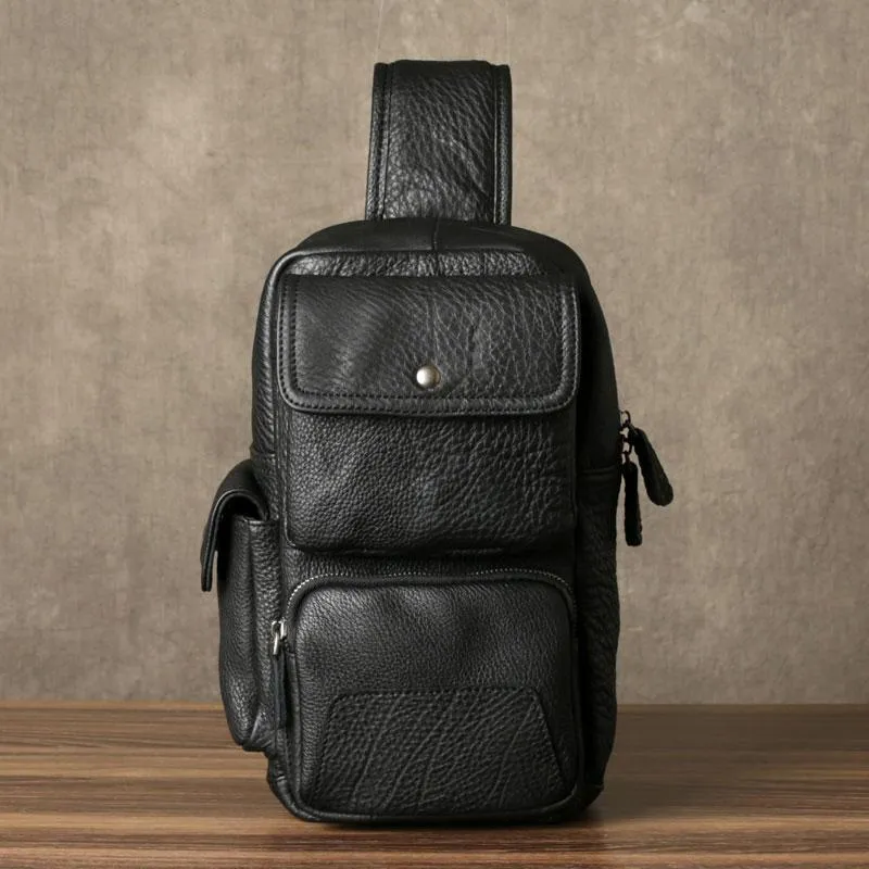 Leather Mens Cool Sling Bag Chest Bag Sling Shoulder Bags for men