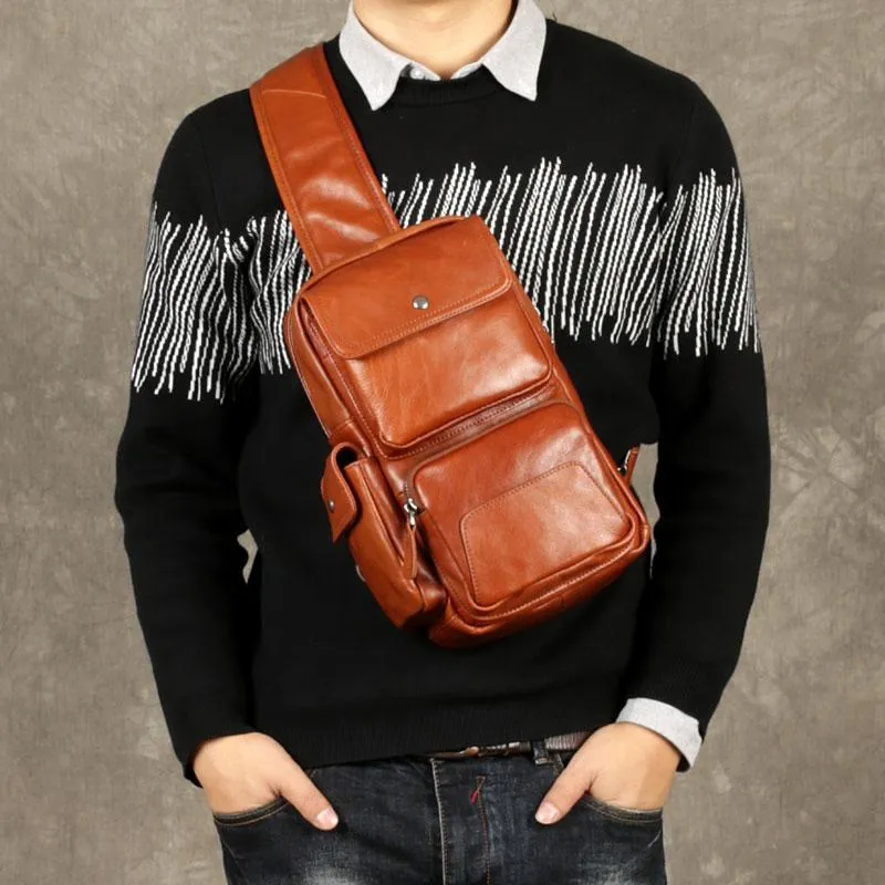 Leather Mens Cool Sling Bag Chest Bag Sling Shoulder Bags for men